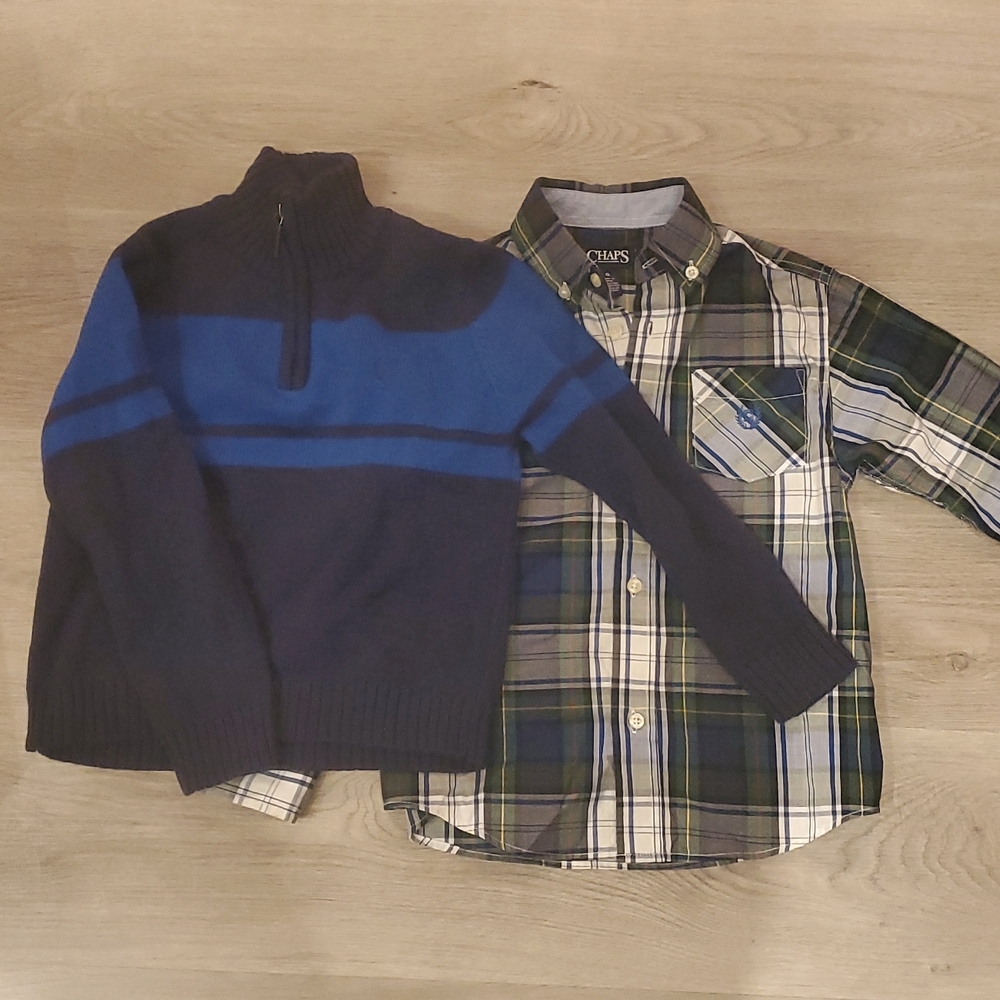 Boys Chaps sweater & Plaid button up set size 5